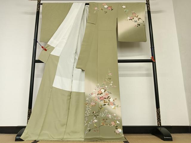 平和屋着物●訪問着 友禅 枝花文 暈し染め ロング丈 正絹 逸品 AAAV7259zg