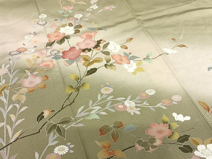 平和屋着物●訪問着 友禅 枝花文 暈し染め ロング丈 正絹 逸品 AAAV7259zg