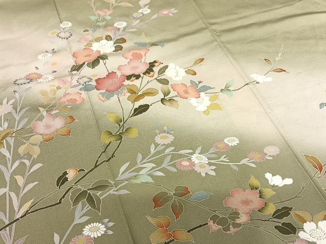 平和屋着物●訪問着 友禅 枝花文 暈し染め ロング丈 正絹 逸品 AAAV7259zg