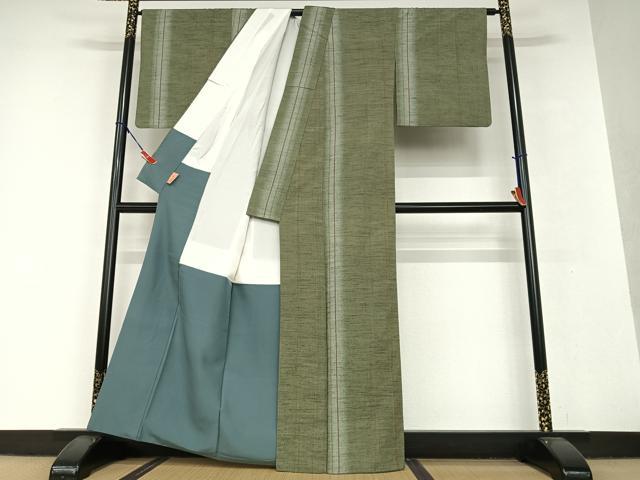 平和屋着物●上質な紬　縞　正絹　逸品　AAAV7260zg