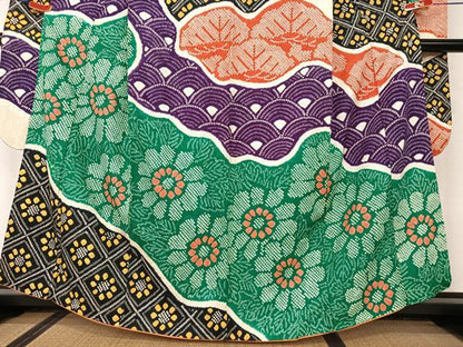 平和屋着物●豪華振袖 絞り 舞花文 青海波 正絹 逸品 AAAV7285zg