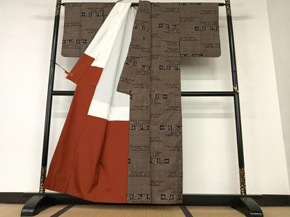 平和屋着物●本場大島紬 泥染め 7マルキ 横段更紗花文 正絹 逸品 AAAV7291zg