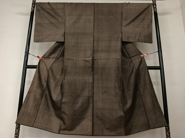 平和屋着物●男性　紬　アンサンブル　格子　正絹　逸品　AAAV7298zg