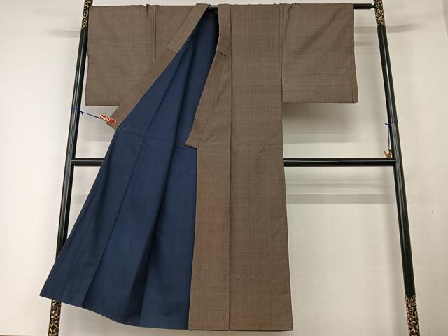 平和屋着物●男性　紬　アンサンブル　格子　正絹　逸品　AAAV7298zg