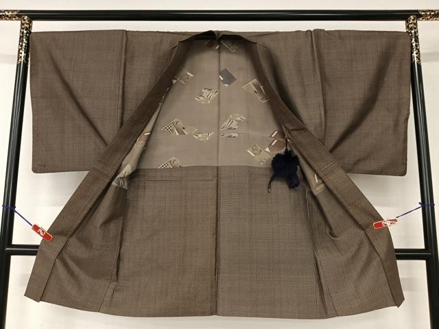 平和屋着物●男性　紬　アンサンブル　格子　正絹　逸品　AAAV7298zg
