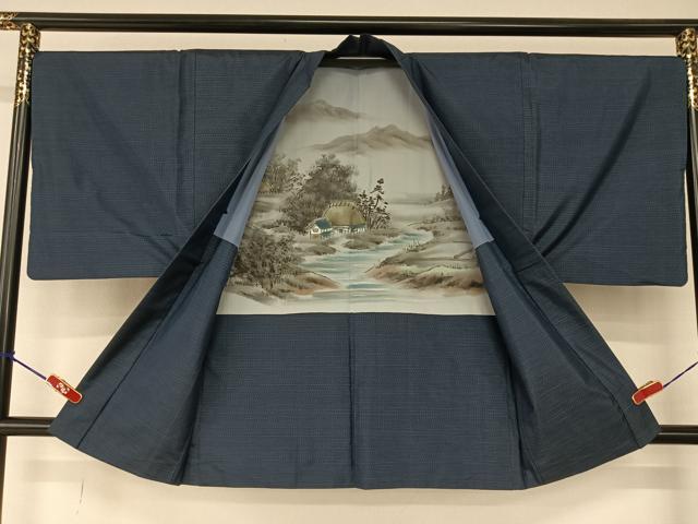 平和屋着物●男性　本場大島紬　アンサンブル　格子　正絹　逸品　AAAV7307zg
