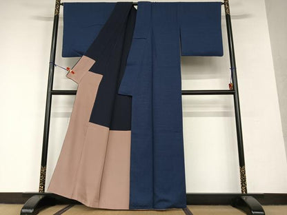 平和屋着物●花織　紬　藍　花尽くし　濃藍色　正絹　逸品　AAAV7326zg