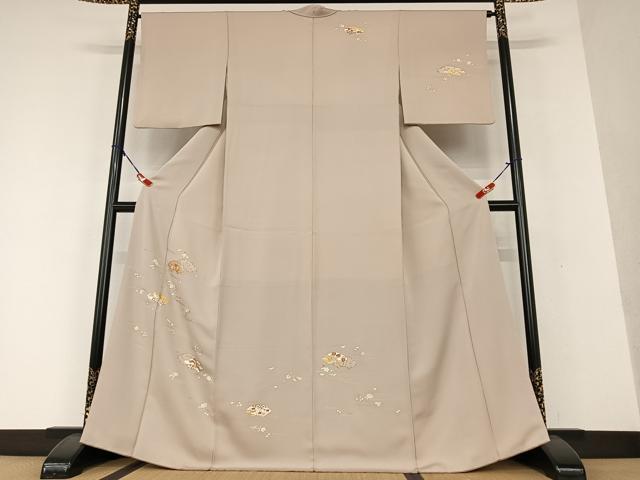 平和屋着物●銀座きしや　訪問着　駒刺繍　地紙重ね花文　金彩　正絹　逸品　AAAV7355zg