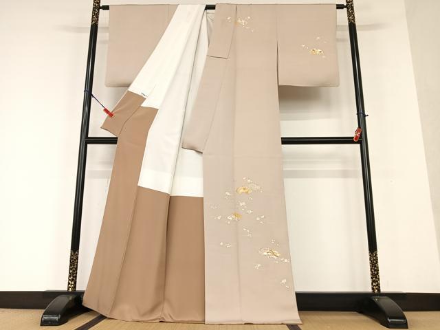 平和屋着物●銀座きしや　訪問着　駒刺繍　地紙重ね花文　金彩　正絹　逸品　AAAV7355zg