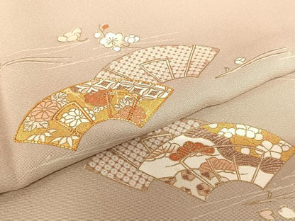 平和屋着物●銀座きしや　訪問着　駒刺繍　地紙重ね花文　金彩　正絹　逸品　AAAV7355zg