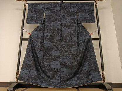 平和屋着物●結城紬 100亀甲 風景草花文 正絹 逸品 AAAV7360zg