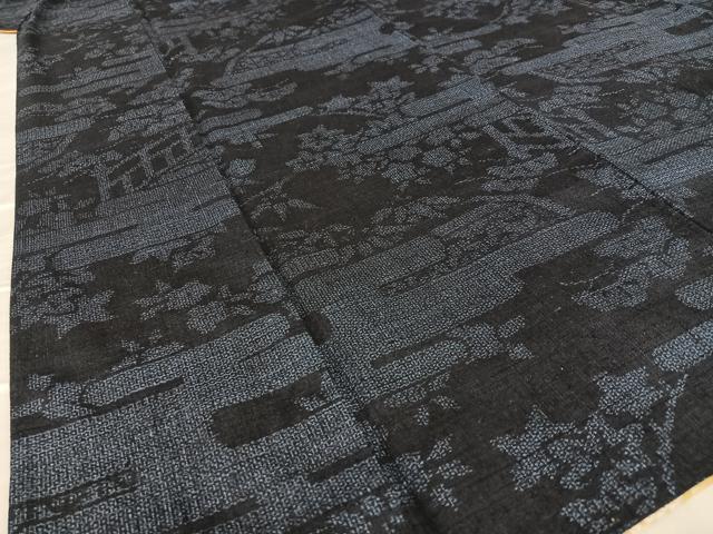 平和屋着物●結城紬 100亀甲 風景草花文 正絹 逸品 AAAV7360zg