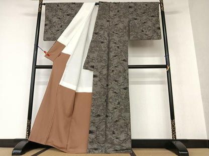 平和屋着物●本場大島紬　9マルキ　風景草花文　正絹　逸品　AAAV7365zg