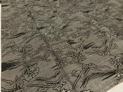 平和屋着物●本場大島紬　9マルキ　風景草花文　正絹　逸品　AAAV7365zg