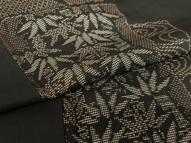 平和屋着物●本場大島紬　9マルキ　色紙重ね流水笹竹文　黒地　正絹　逸品　AAAV7370zg