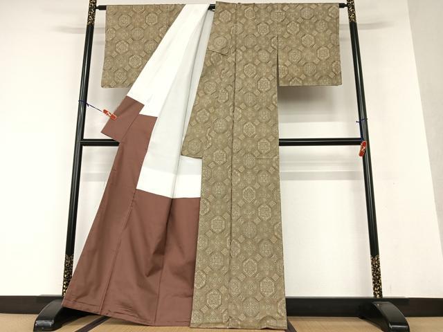 平和屋着物●上質な紬 花亀甲文 正絹 逸品 未使用 AAAV7372zg