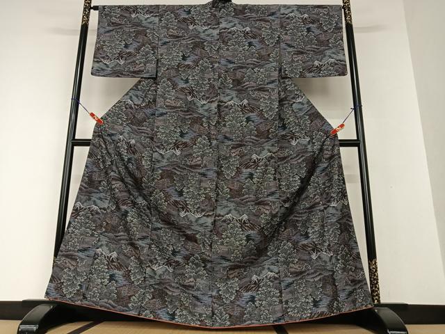 平和屋着物●上質な紬　樹林風景文　正絹　逸品　AAAV7379zg