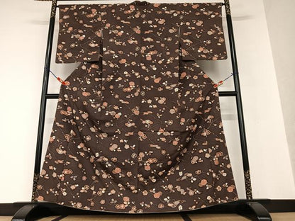 平和屋着物●上質な小紋　紬地　枝花文　正絹　逸品　AAAV7380zg