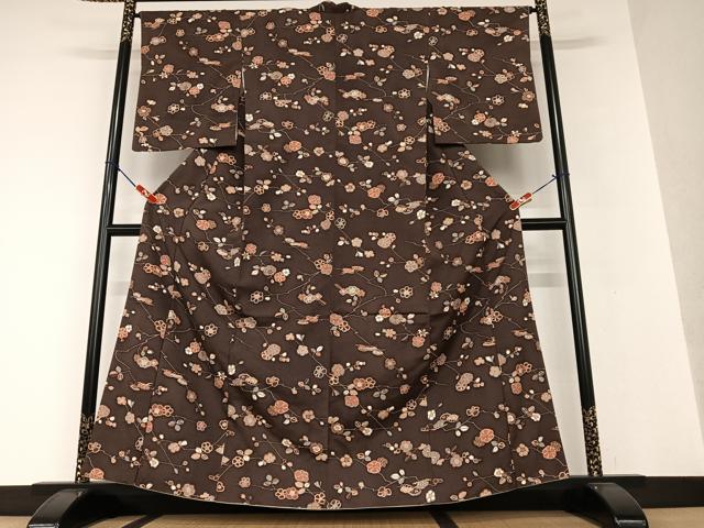 平和屋着物●上質な小紋　紬地　枝花文　正絹　逸品　AAAV7380zg