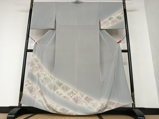 平和屋着物●訪問着 草花間道 暈し染め 金彩 鬼しぼ縮緬 正絹 逸品 AAAV7384zg