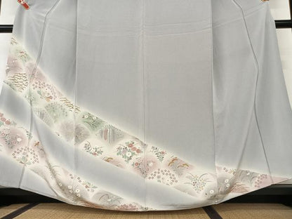 平和屋着物●訪問着 草花間道 暈し染め 金彩 鬼しぼ縮緬 正絹 逸品 AAAV7384zg