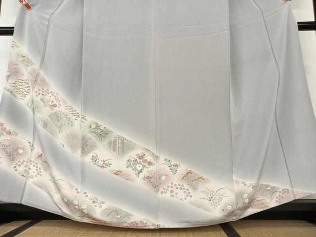 平和屋着物●訪問着 草花間道 暈し染め 金彩 鬼しぼ縮緬 正絹 逸品 AAAV7384zg