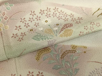 平和屋着物●訪問着 草花間道 暈し染め 金彩 鬼しぼ縮緬 正絹 逸品 AAAV7384zg
