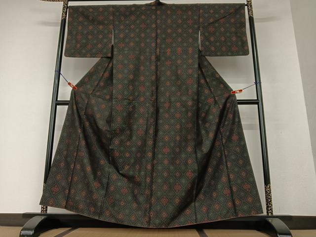 平和屋着物●本場大島紬　花菱文　正絹　逸品　AAAV7385zg