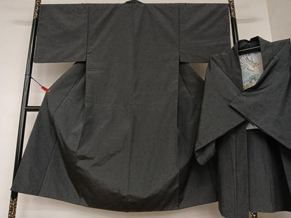 平和屋着物●男性 紬 アンサンブル 色無地 黒紅色 正絹 逸品 AAAV7406zg