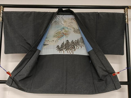 平和屋着物●男性 紬 アンサンブル 色無地 黒紅色 正絹 逸品 AAAV7406zg