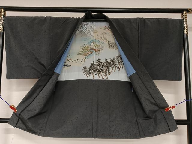 平和屋着物●男性 紬 アンサンブル 色無地 黒紅色 正絹 逸品 AAAV7406zg