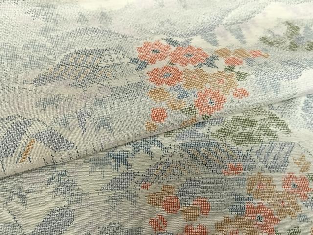 平和屋着物●上質な紬 風景草花文 正絹 逸品 AAAV7414zg