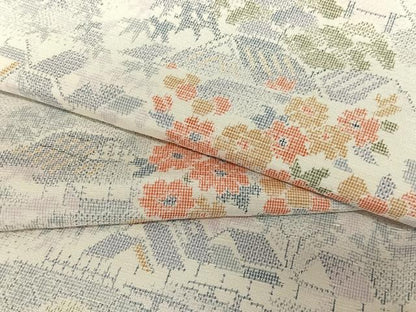 平和屋着物●上質な紬 風景草花文 正絹 逸品 AAAV7414zg