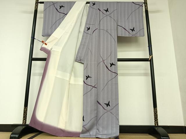 平和屋着物●上質な小紋　舞蝶シルエット　金彩　正絹　逸品　未使用　AAAV7420zg