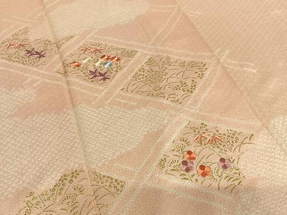 平和屋着物●訪問着 絞り 刺繍 花菱文 金彩 正絹 逸品 AAAV7453zg