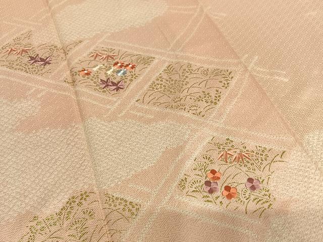平和屋着物●訪問着 絞り 刺繍 花菱文 金彩 正絹 逸品 AAAV7453zg