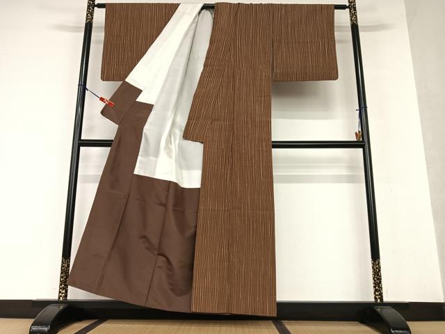 平和屋着物●上質な紬　縞　正絹　逸品　AAAV7454zg