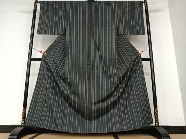 平和屋着物●上質な紬 縞 正絹 逸品 AAAV7456zg