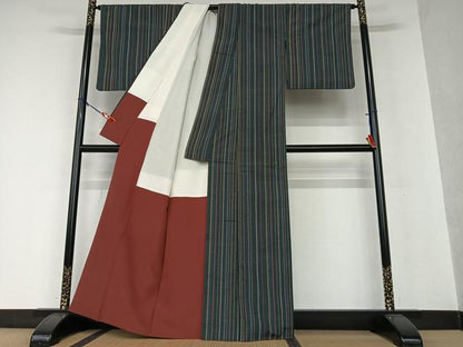 平和屋着物●上質な紬 縞 正絹 逸品 AAAV7456zg