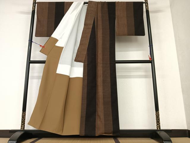 平和屋着物●上質な紬　縞　正絹　逸品　AAAV7472zg