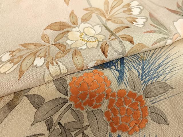平和屋着物●アンティーク 大正ロマン 訪問着 手描き 刺繍 枝花文 暈し染め 正絹 逸品 AAAV7476zg