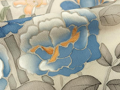 平和屋着物●アンティーク 大正ロマン 訪問着 手描き 刺繍 枝花文 暈し染め 正絹 逸品 AAAV7476zg