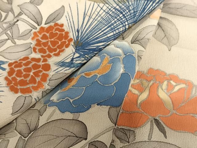 平和屋着物●アンティーク 大正ロマン 訪問着 手描き 刺繍 枝花文 暈し染め 正絹 逸品 AAAV7476zg