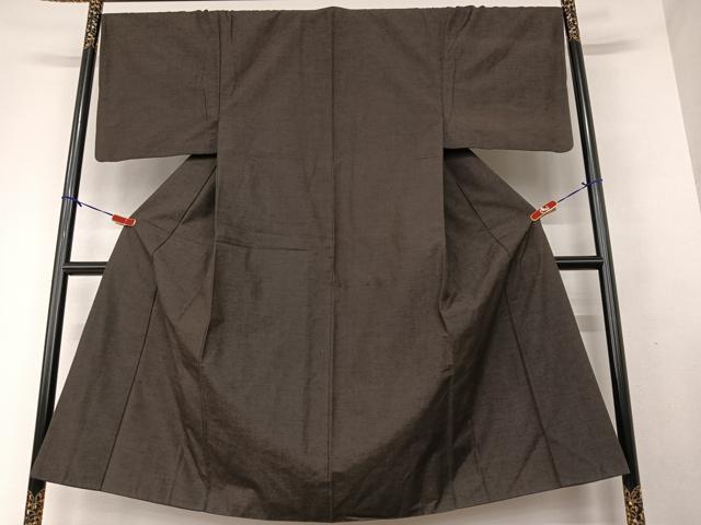 平和屋着物●男性　紬　アンサンブル　色無地　黒鳶色　正絹　逸品　AAAV7482zg