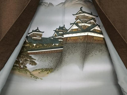 平和屋着物●男性　紬　アンサンブル　色無地　黒鳶色　正絹　逸品　AAAV7482zg