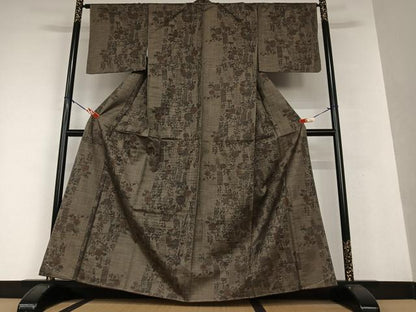 平和屋着物●上質な紬　花唐草間道　正絹　逸品　AAAV7486zg