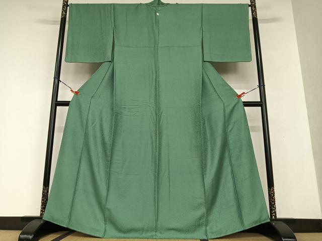 平和屋着物●上質な色無地　氷割れ地紋　木賊色　正絹　逸品　AAAV7497zg