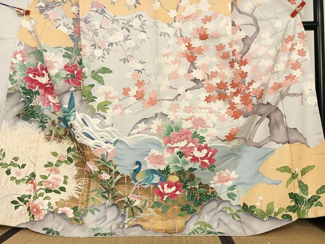 平和屋着物●豪華振袖 友禅 泰常好み 風景花鳥文 暈し染め 金彩 正絹 逸品 AAAV7499zg
