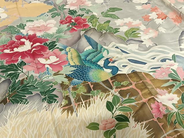 平和屋着物●豪華振袖 友禅 泰常好み 風景花鳥文 暈し染め 金彩 正絹 逸品 AAAV7499zg