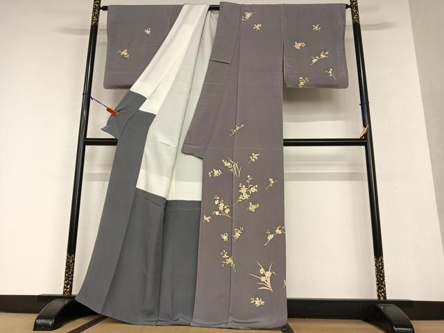 平和屋着物●訪問着　枝花文　金彩　鬼しぼ縮緬　正絹　逸品　AAAV7500zg